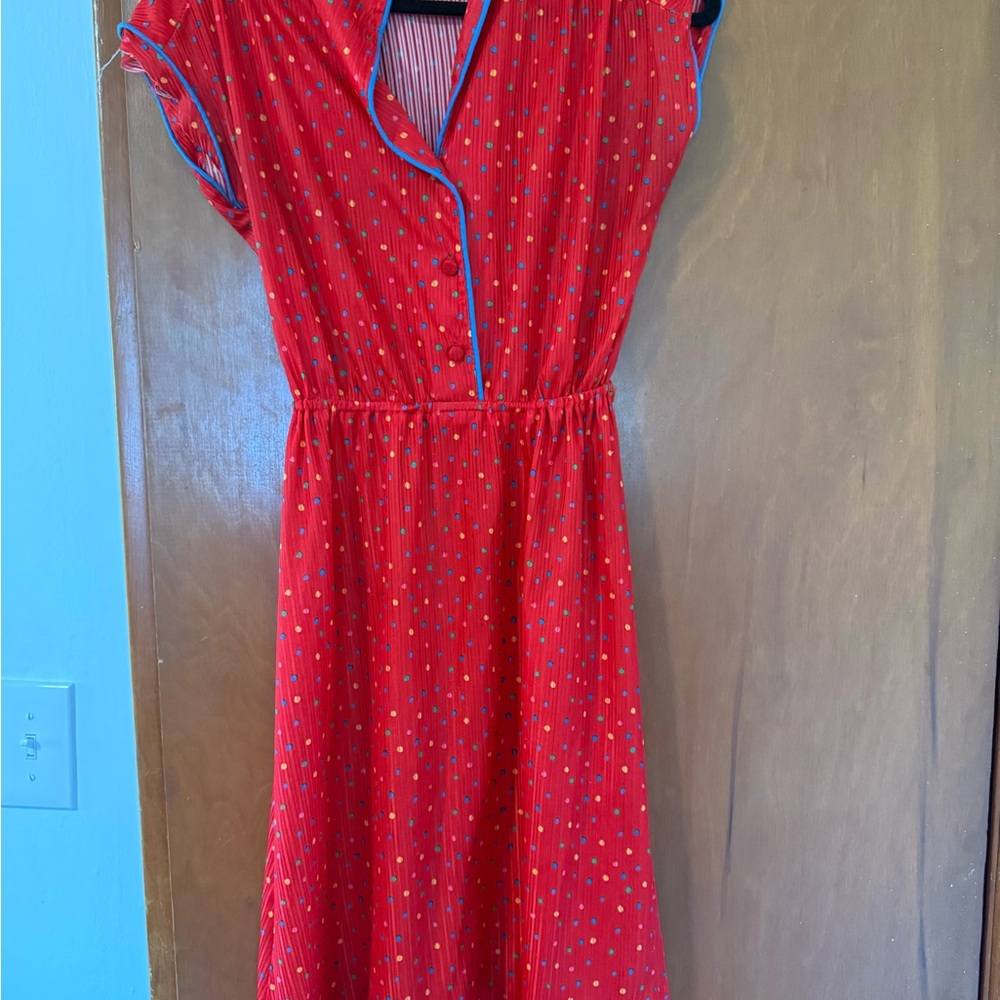 1970’s Sears Red Dress with Multicolor Polka Dots